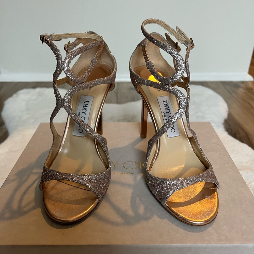 Jimmy Choo Lang tea rose fine glitter sandal 🌟 - Picture 6 of 10